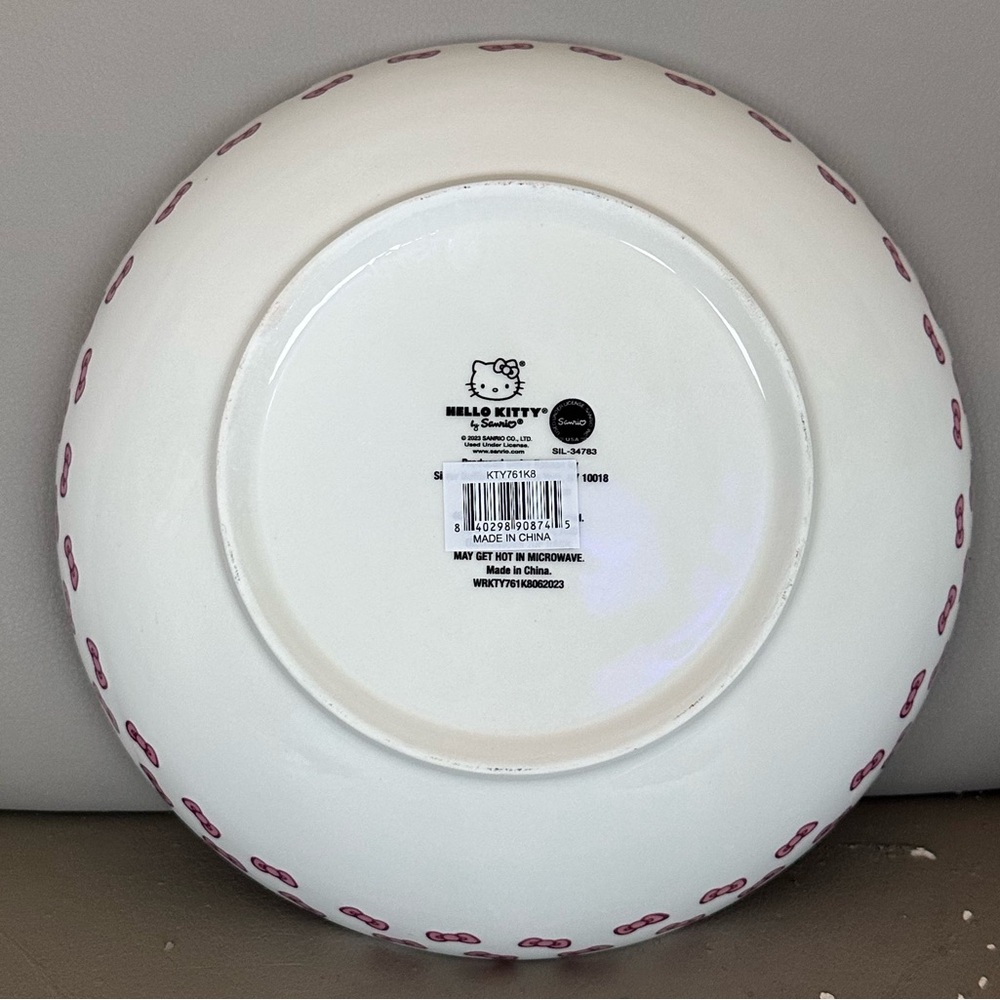 Hello Kitty Ceramic Bowl Serving Plate - Pink Stripes - Picture 4 of 5